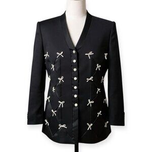 VTG Orlando Rossi  Black Jacket Size 8 USA Trim Bows Button Front Retro Blazer